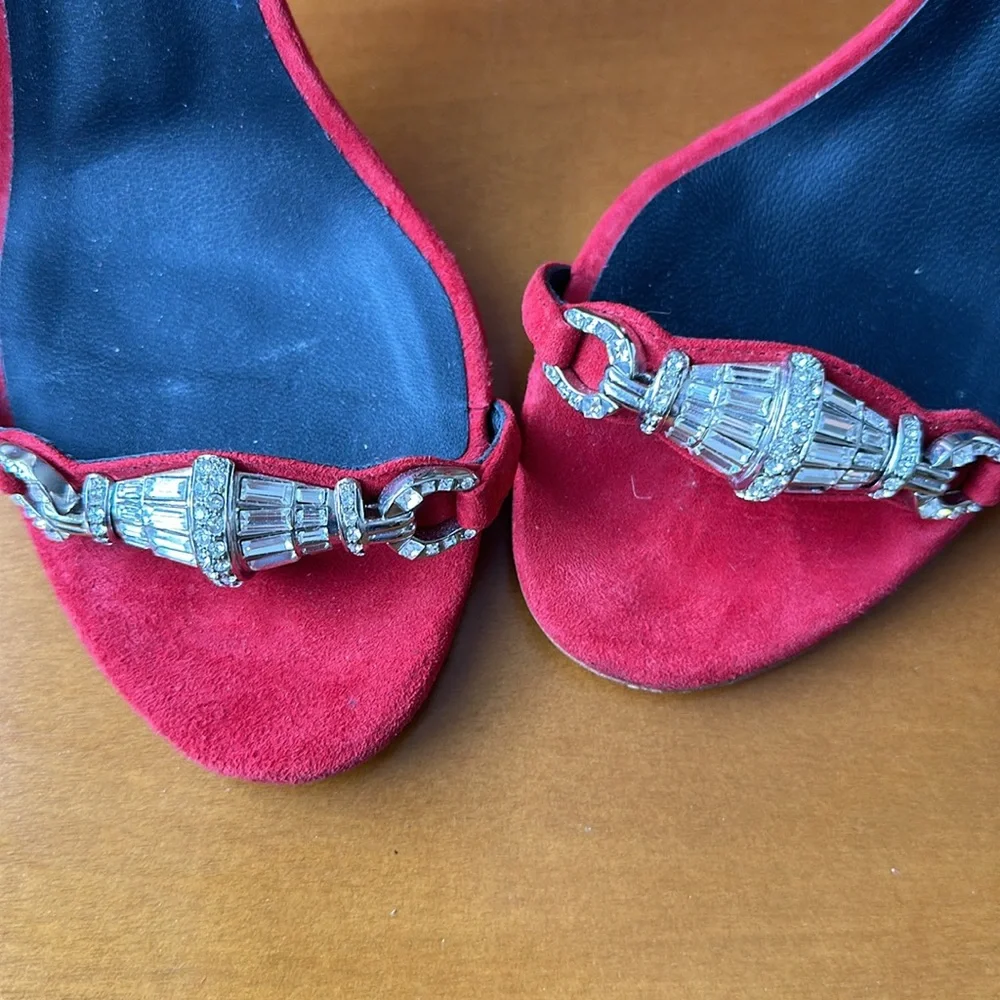 Giuseppe Zanotti Red Luxurious Suede sandals with Swarovsky jewelry accents - Picture 3 of 6
